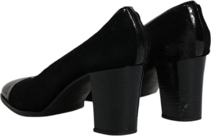 Black Leather Block Heels Pumps Women's Shoes (Pre-Owned) - Image 5