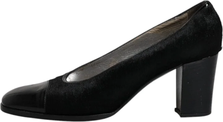 Black Leather Block Heels Pumps Women's Shoes (Pre-Owned) - Image 6