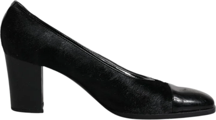 Black Leather Block Heels Pumps Women's Shoes (Pre-Owned)