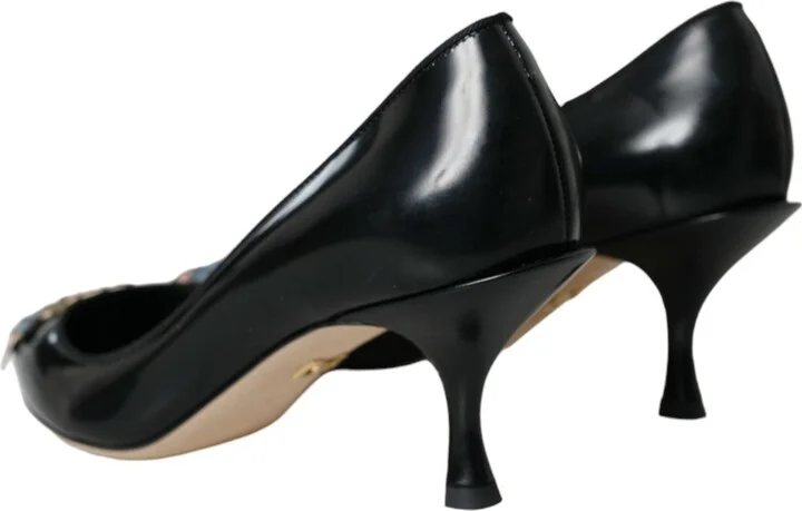 Black Leather BOOM Patch Heels Pumps Women's Shoes - Image 4