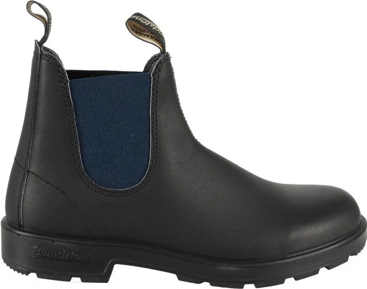 Black Leather Boot With Blue Elastic Side Panels