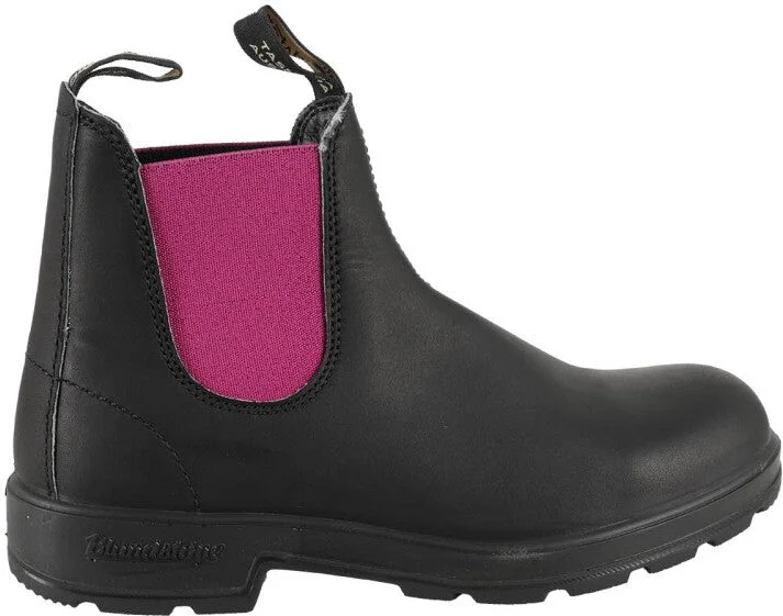 Black Leather Boot With Fuchsia Elastic Panels