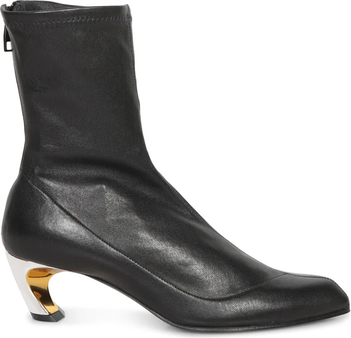Black Leather Boot With Gold Heel