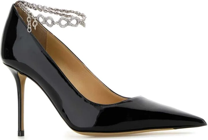 Black Leather Bow Chain Pumps - Image 2