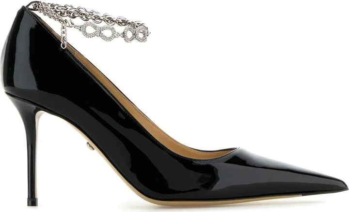 Black Leather Bow Chain Pumps
