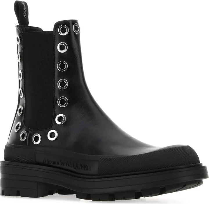 Black Leather Boxcar Ankle Boots - Image 2