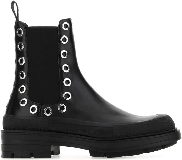Black Leather Boxcar Ankle Boots