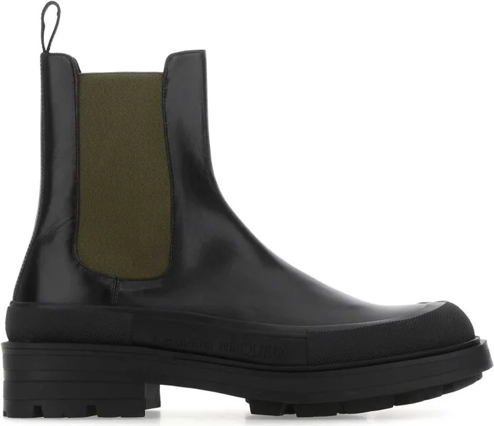 Black Leather Boxcar Ankle Boots
