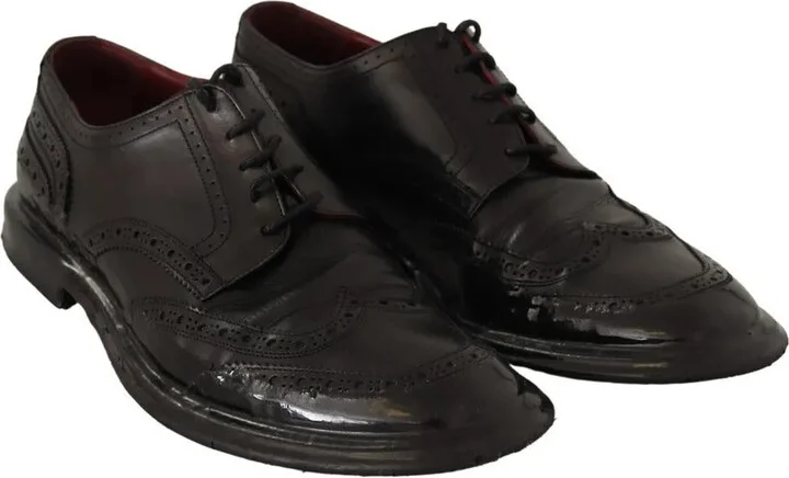 Black Leather Brogue Oxford Dress Men's Shoes (Pre-Owned) - Image 3