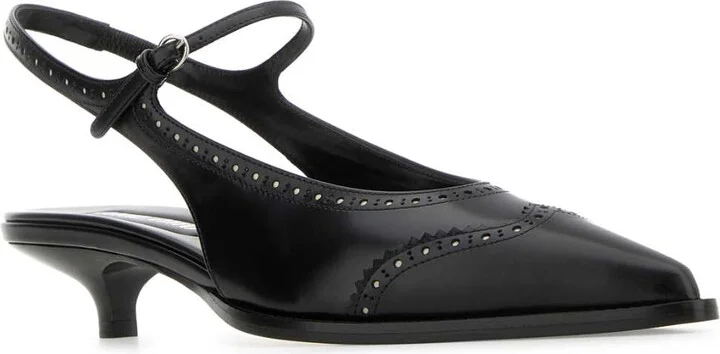 Black Leather Brogue Pumps - Image 2