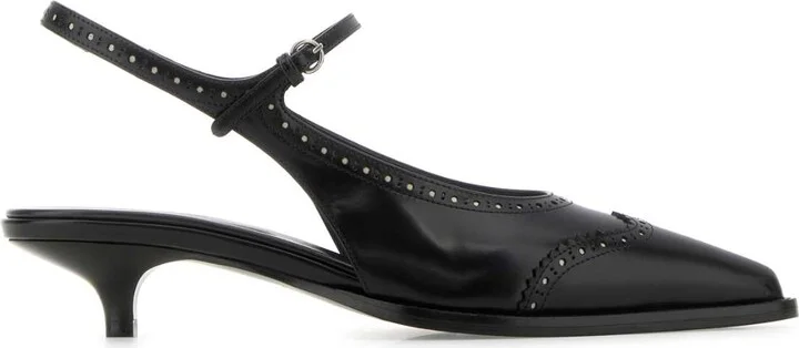 Black Leather Brogue Pumps