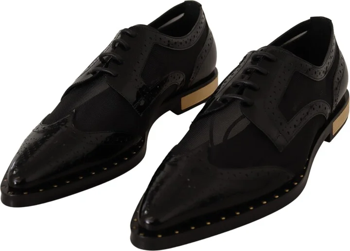 Black Leather Broques Sheer Wingtip Women's Shoes - Image 2