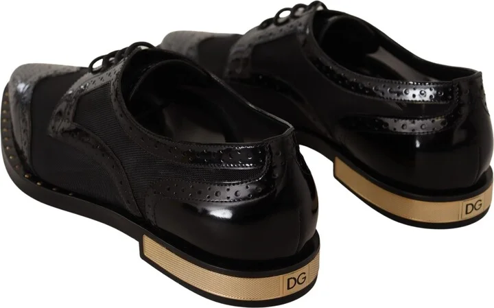 Black Leather Broques Sheer Wingtip Women's Shoes - Image 3