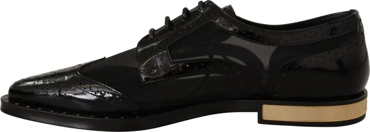 Black Leather Broques Sheer Wingtip Women's Shoes - Image 4