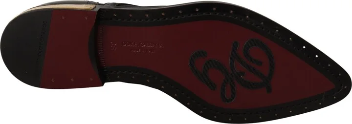 Black Leather Broques Sheer Wingtip Women's Shoes - Image 5