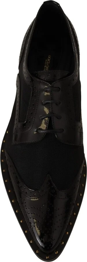 Black Leather Broques Sheer Wingtip Women's Shoes - Image 6