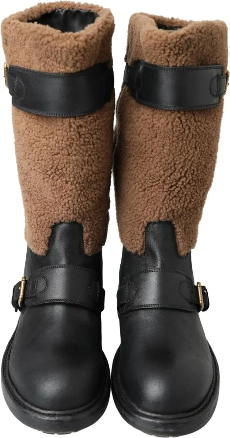 Black Leather Brown Shearling Men's Boots - Image 4