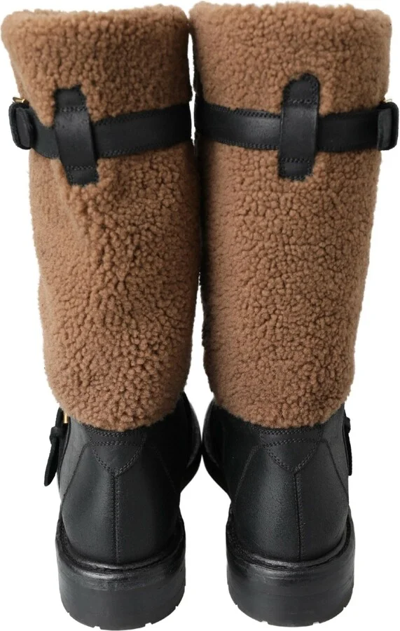 Black Leather Brown Shearling Men's Boots - Image 5