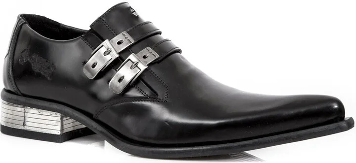 Black Leather Buckled Newman Shoes- M-2246-S14