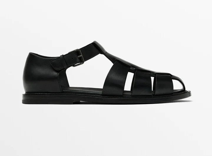 Black Leather Cage Sandals - Limited Edition
