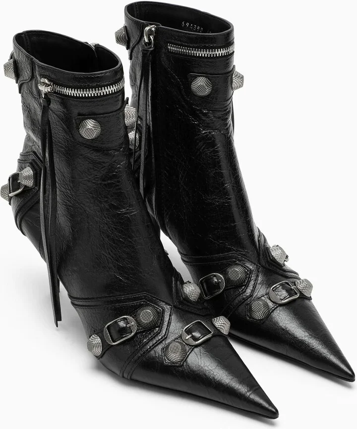 Black Leather Cagole Ankle Boot - Image 2