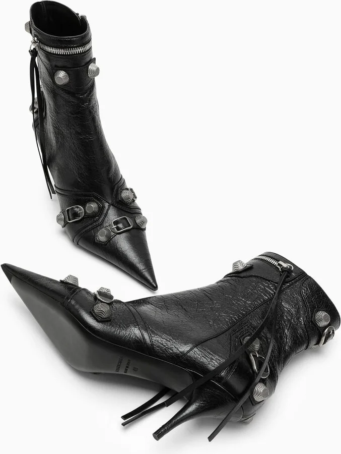 Black Leather Cagole Ankle Boot - Image 5