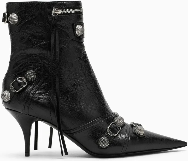 Black Leather Cagole Ankle Boot