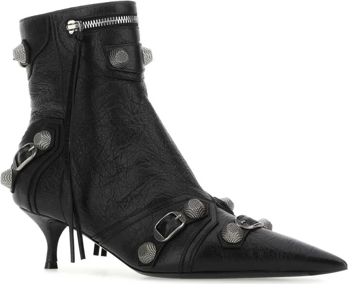 Black Leather Cagole Ankle Boots - Image 2