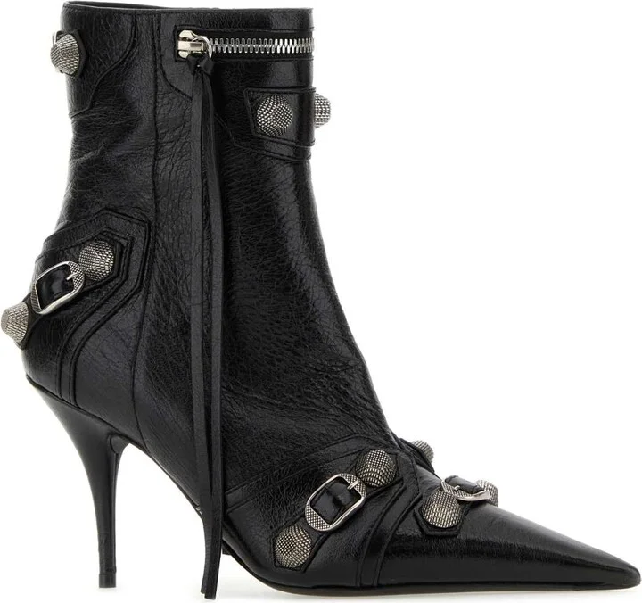 Black Leather Cagole Ankle Boots - Image 2