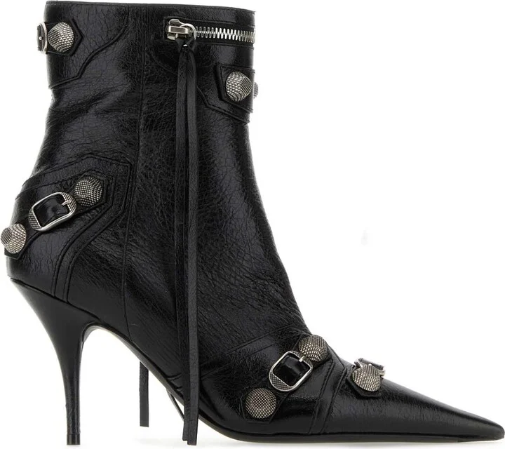 Black Leather Cagole Ankle Boots