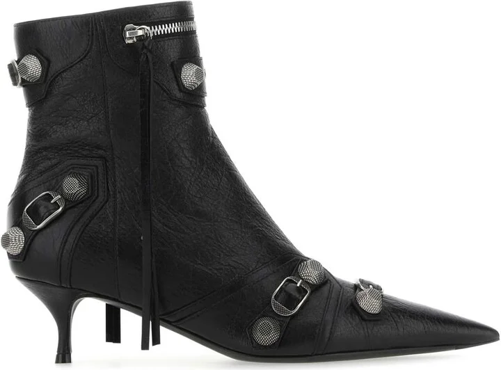 Black Leather Cagole Ankle Boots