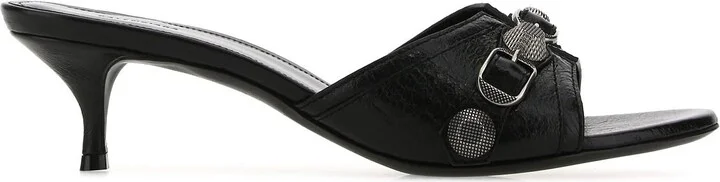 Black leather Cagole mules