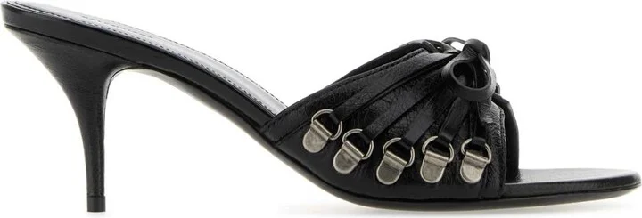 Black Leather Cagole Mules