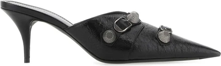 Black Leather Cagole Mules