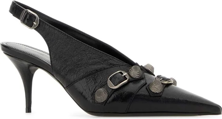 Black Leather Cagole Pumps - Image 2