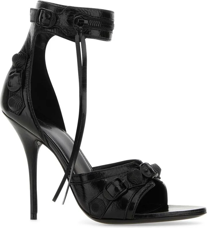Black Leather Cagole Sandals - Image 2