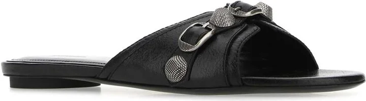 Black Leather Cagole Slippers - Image 2