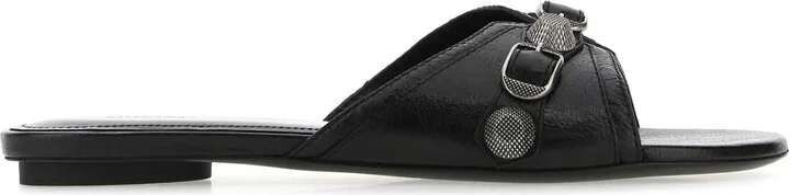 Black Leather Cagole Slippers
