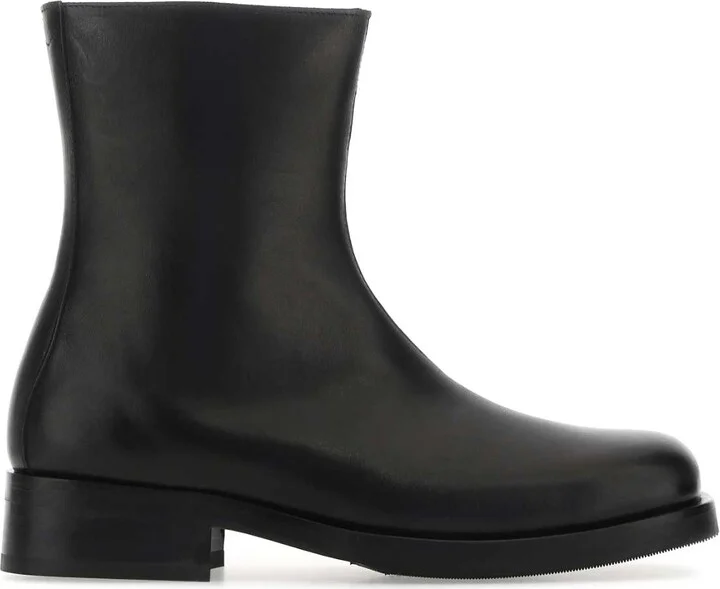Black Leather Camion Ankle Boots