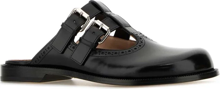 Black Leather Campo Mary Jane Slippers - Image 2