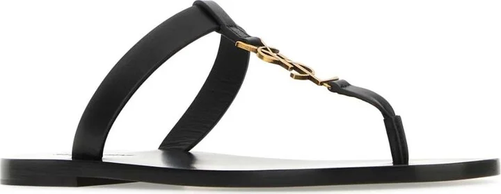 Black Leather Cassandre Thong Slippers - Image 2