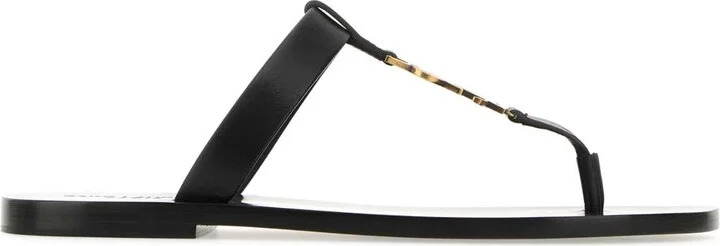 Black Leather Cassandre Thong Slippers