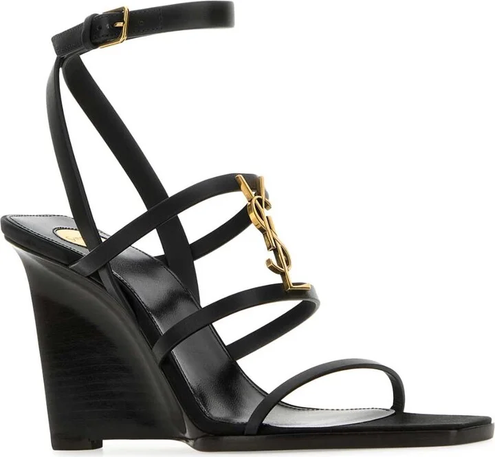 Black Leather Cassandre Wedges - Image 2
