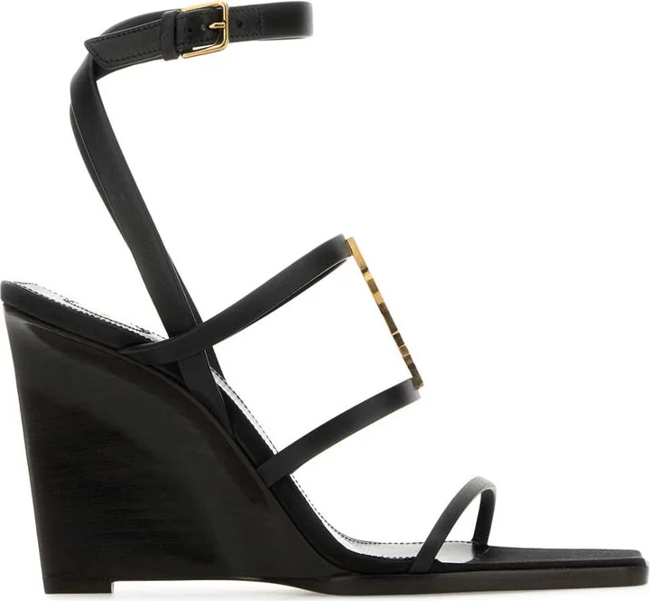 Black Leather Cassandre Wedges