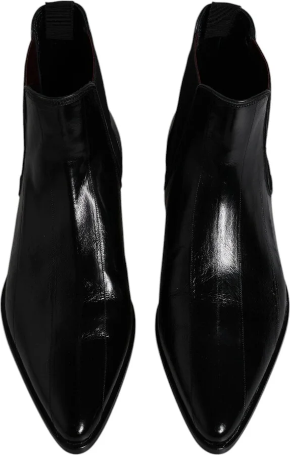 Black Leather Chelsea Men Ankle Boots Men's Shoes - Image 3
