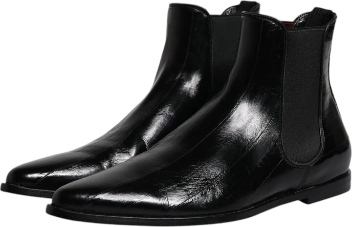 Black Leather Chelsea Men Ankle Boots Men's Shoes - Image 4