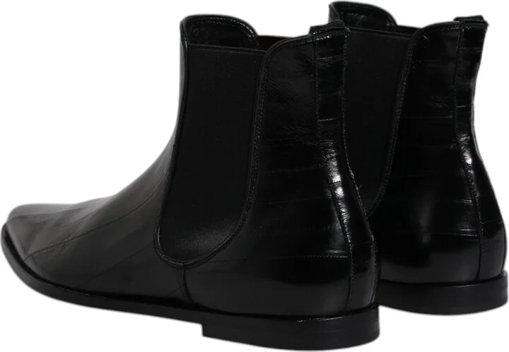 Black Leather Chelsea Men Ankle Boots Men's Shoes - Image 5