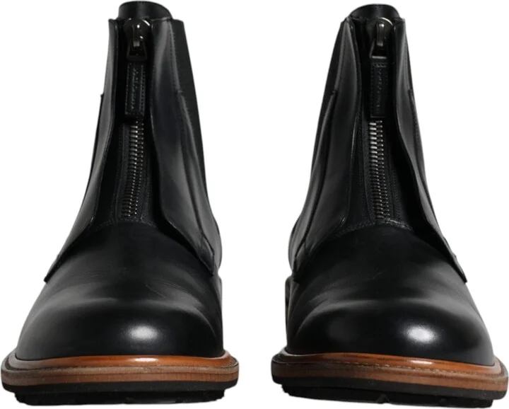 Black Leather Chelsea Mid Calf Men Boots Men's Shoes - Image 2