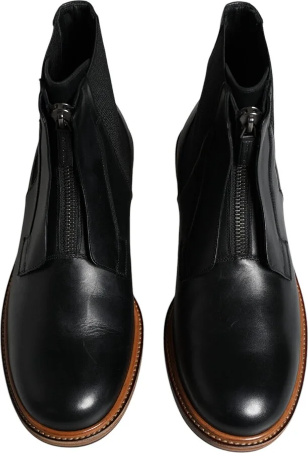 Black Leather Chelsea Mid Calf Men Boots Men's Shoes - Image 3