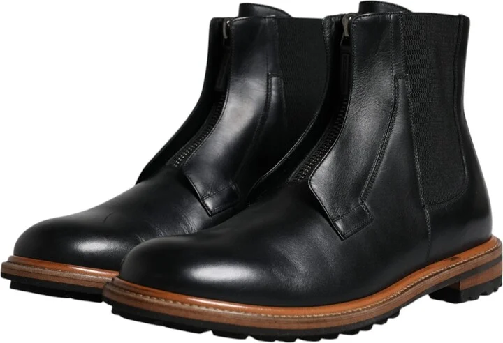 Black Leather Chelsea Mid Calf Men Boots Men's Shoes - Image 4